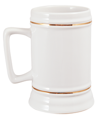 22 oz. Beer Stein - White - Rectangle Handle with Gold Trim